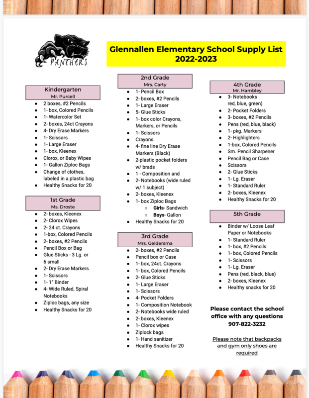 20222023 School Supply Lists Copper River School District